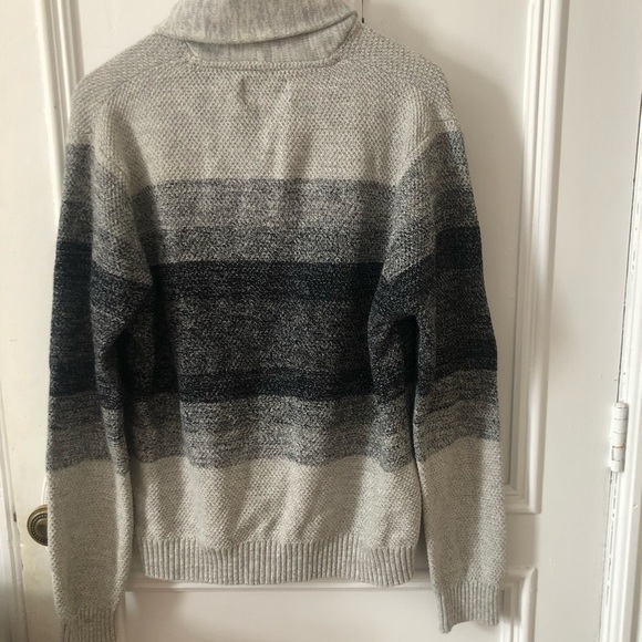 Men’s Gray and Black Striped Shawl Collar Cotton Sweater XL - Picture 7 of 10